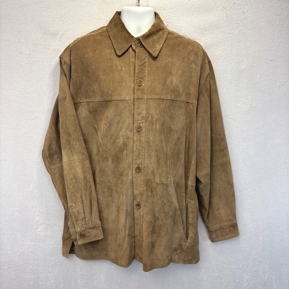 Pronto Uomo Genuine Suede Leather Jacket Mens XLT Tall Brown Button Up Ranch